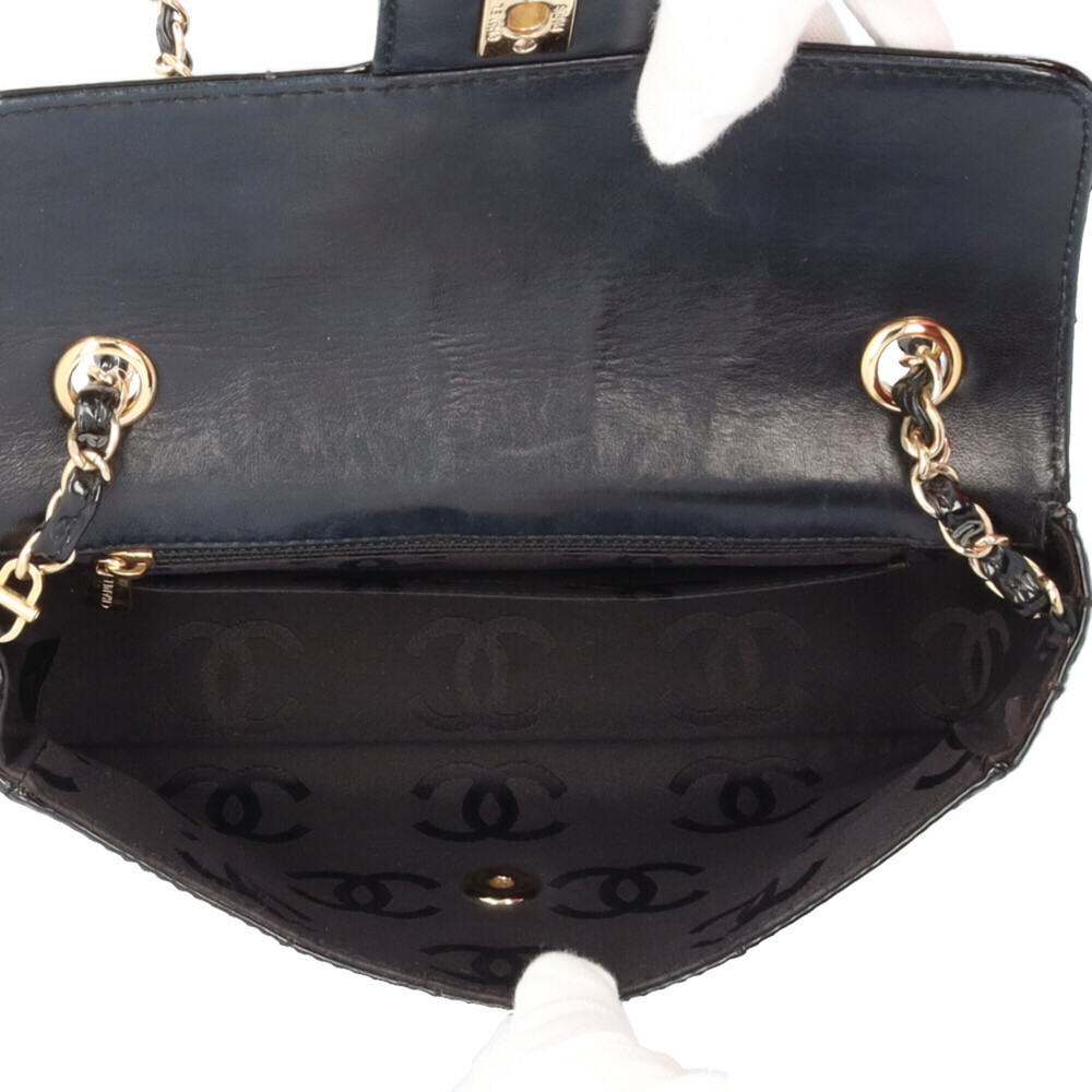 Chanel Chocolate Bar Shoulder Bag, Patent Leather, Black, Women's, CHANEL Chain - Picture 7 of 16